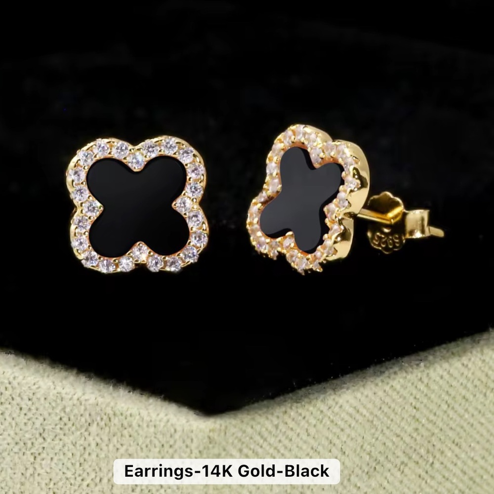 Four Leaf Clover 925 Sterling Silver Stud Earrings, 14K Gold Plated - Picture 1 of 11